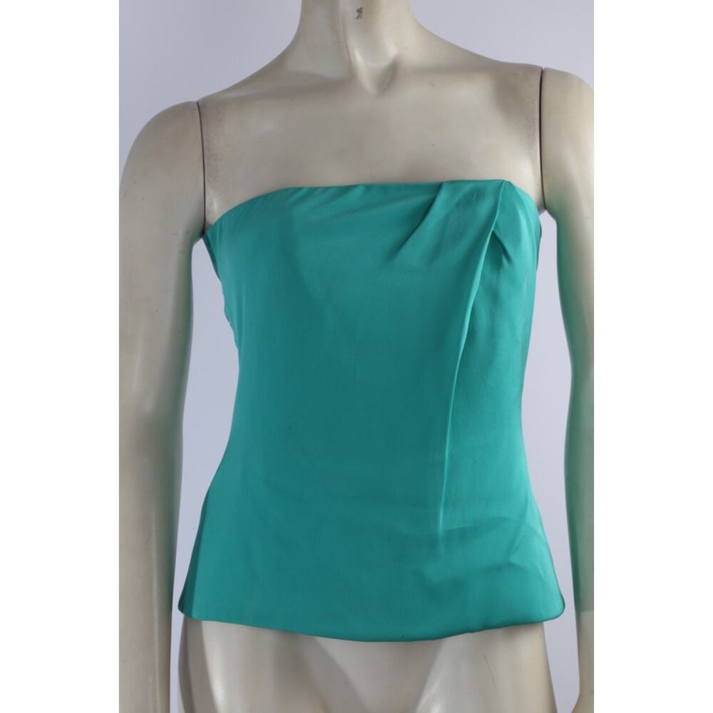 GUCCI Silk Strapless Corset Top Emerald Green Pleated Bustier Italy Size 40